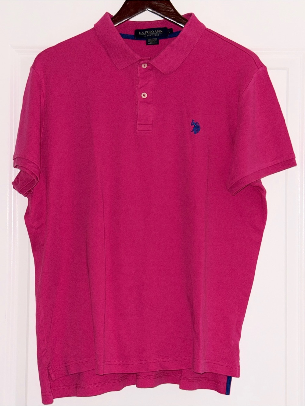 U.S. Polo Assn Luxury Feel Mens Large Fuchsia Pony Performance Pique Polo Shirt